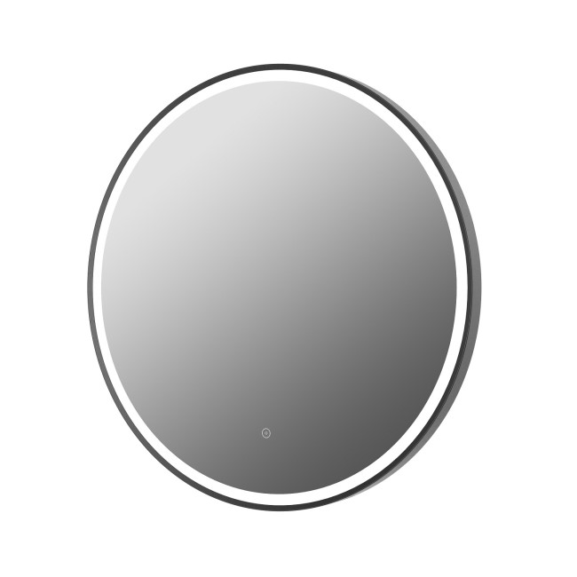 Round Black Heated Bathroom Mirror with Lights 600mm - Antares