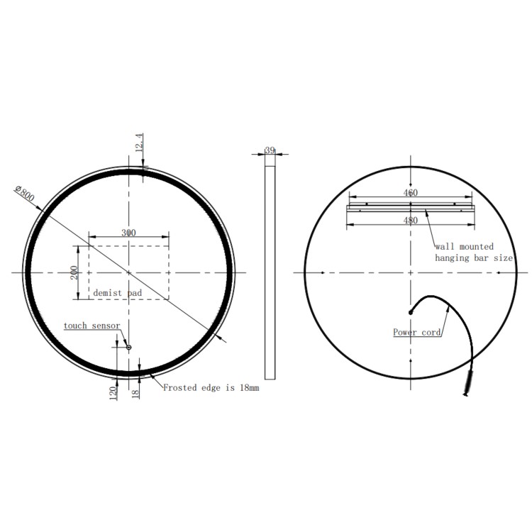 Round Black Heated Bathroom Mirror with Lights 800mm - Antares