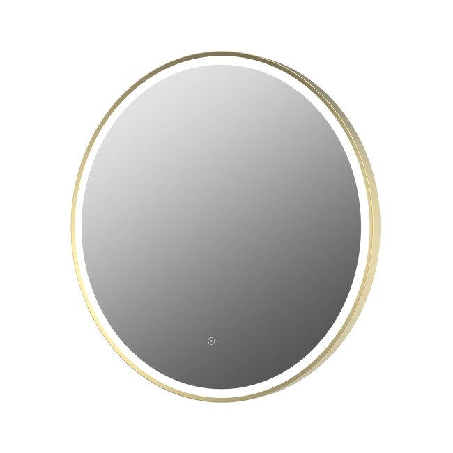 GRADE A1 - Round Brass LED Bathroom Mirror with Demister 600mm -Antares 