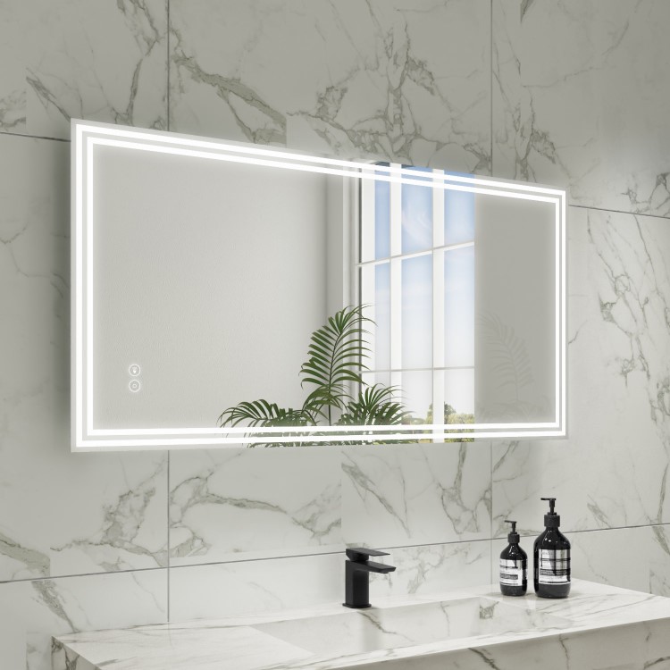 Rectangular Heated Bathroom Mirror with Lights & Wireless Speaker 1200x600mm -Antila