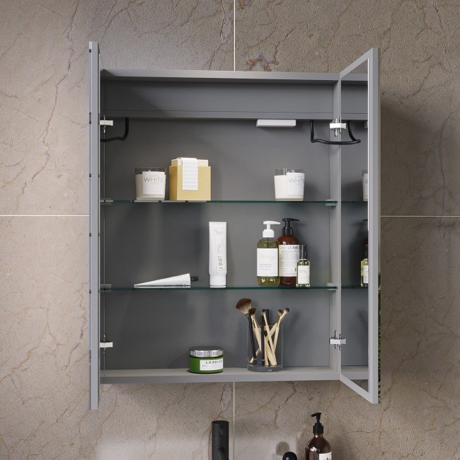 Double Door Chrome Mirrored Bathroom Cabinet with Lights 600 x 700mm - Capricorn