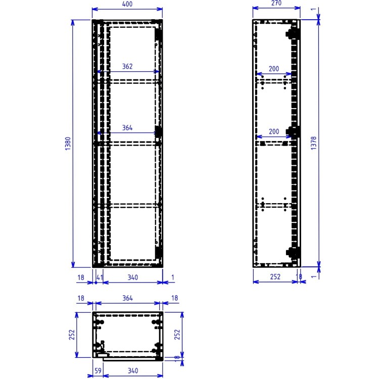 Single Door Black Wall Mounted Tall Bathroom Cabinet 400 x 1380mm - Roxbi