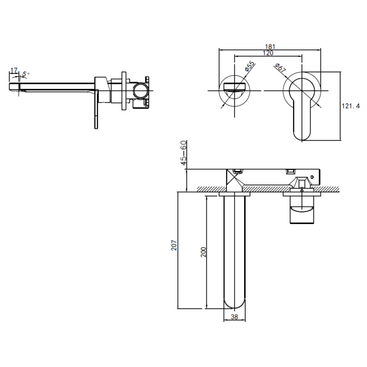 GRADE A1 - Wall Mounted Grey Basin Mixer Tap - Zorah