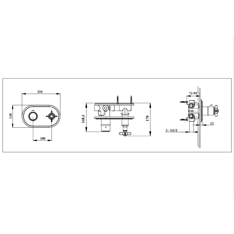 Brass Traditional 1 Outlet Concealed Thermostatic Shower Valve with Dual Contol- Camden