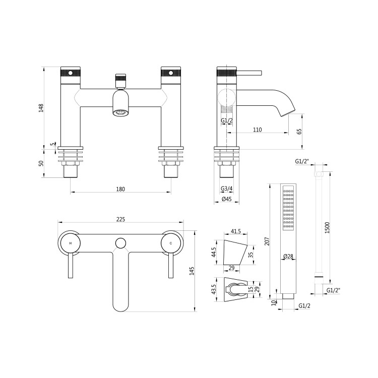 Gunmetal Bath Shower Mixer Tap - Axel 
