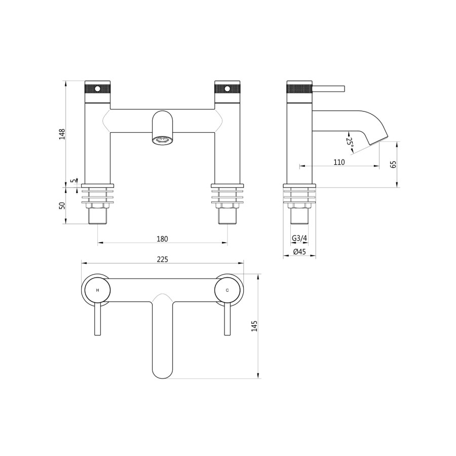 Gunmetal Bath Mixer Tap - Axel
