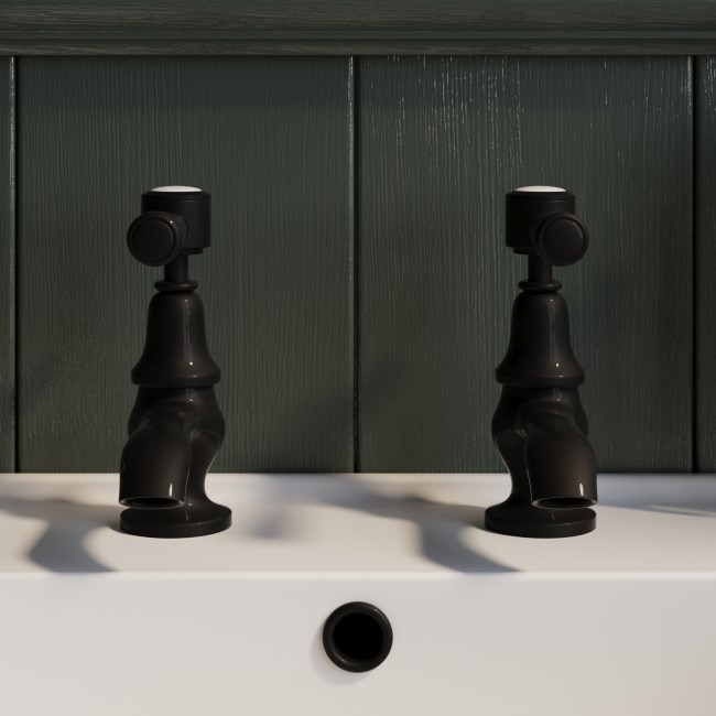 GRADE A1 - Black Basin Pillar Taps - Helston