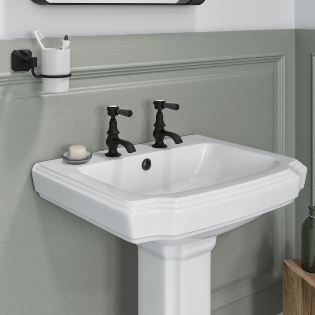 GRADE A1 - Black Basin Pillar Taps - Helston