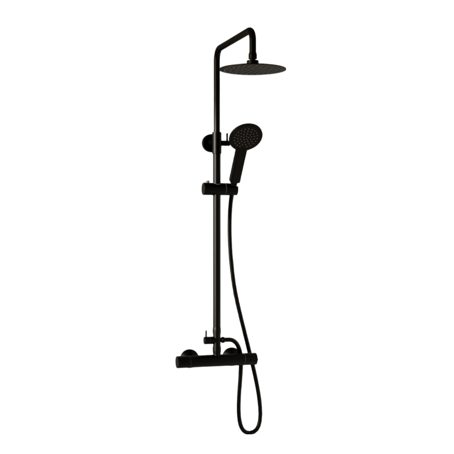 GRADE A1 - Black Thermostatic Mixer Bar Shower with Round Overhead & Handset - Arissa