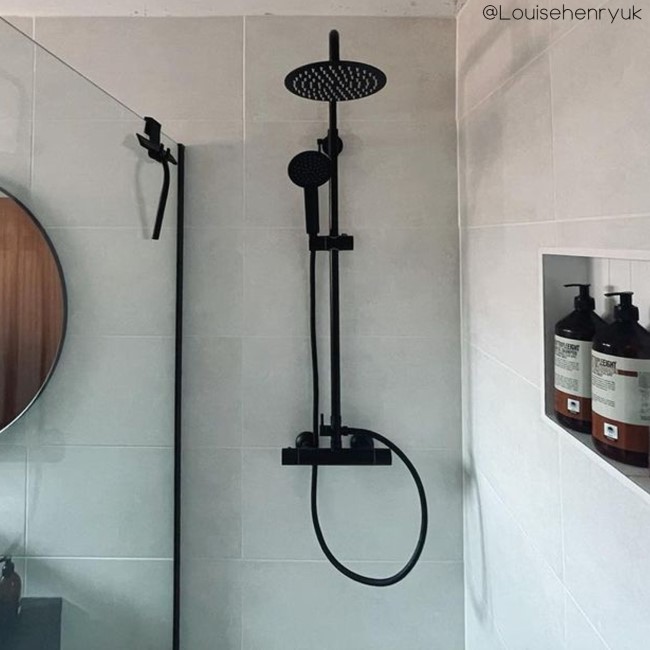 Black Thermostatic Bar Mixer Shower Set with Slide Rail Kit & Hand Shower - Arissa