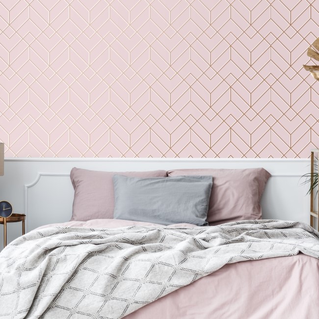 Pink & Rose Gold Art Deco Wallpaper - Easy Superfresco