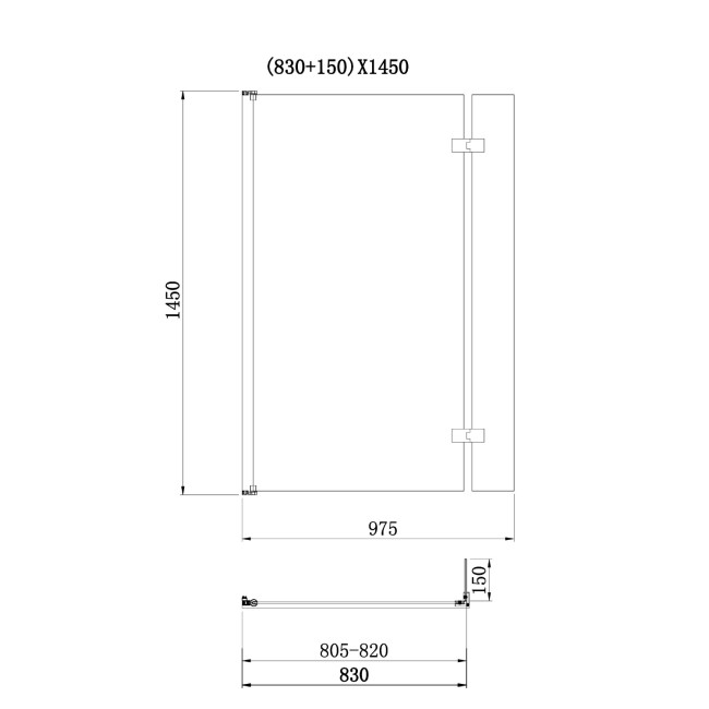 Black Hinged L Shape Shower Bath Screen 1450 x 975mm - Maia