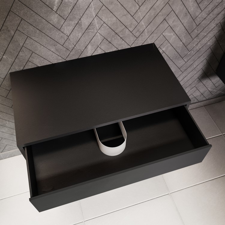 GRADE A1 - Lugo 800mm Wall Hung Shelf & Drawer - Matt Black