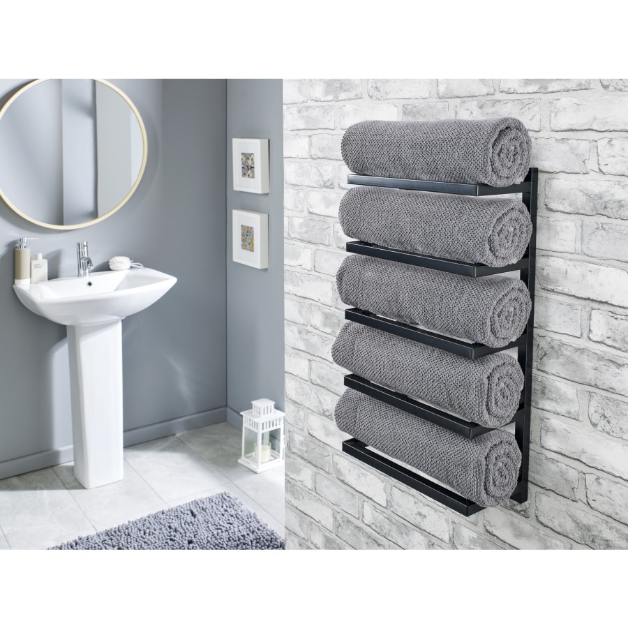 Black 5 Tier Wall Mounted Towel Rack