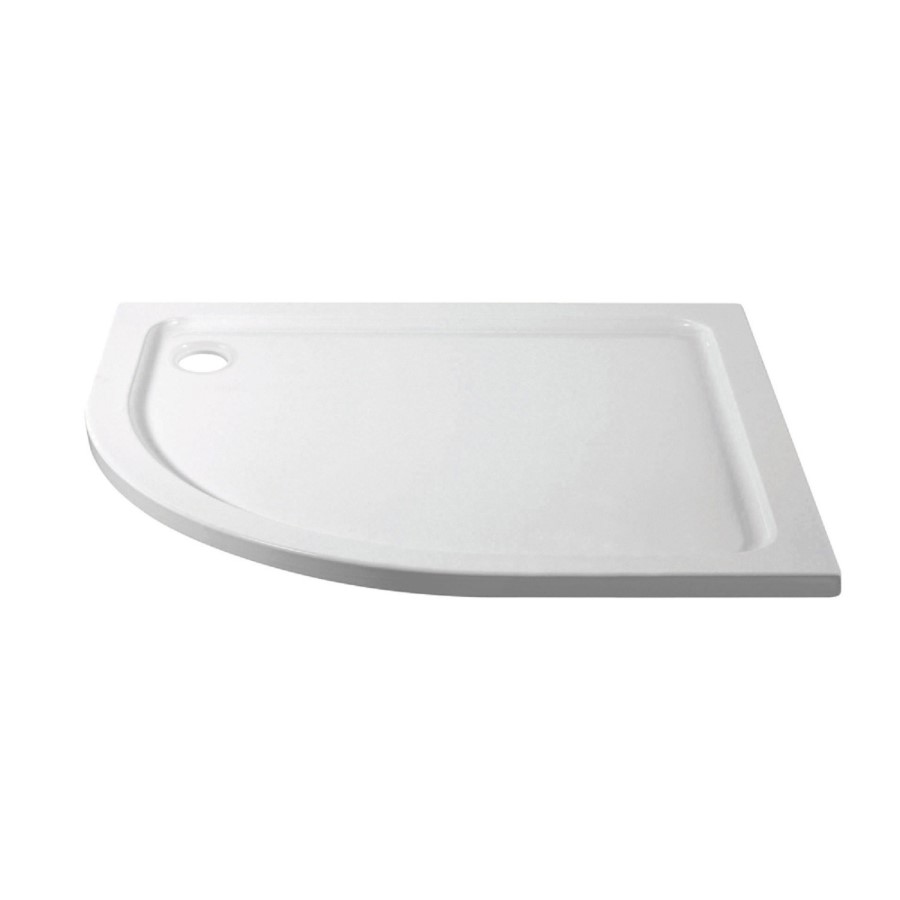 900x760mm Left Hand Offset Quadrant Shower Tray - White Acrylic Stone Resin - Pearl