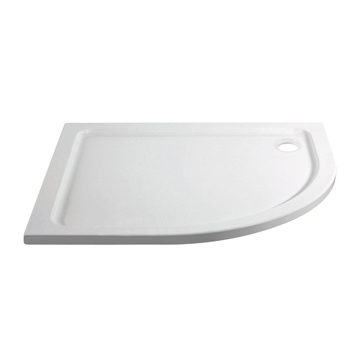 900x760mm Right Hand Offset Quadrant Shower Tray - White Acrylic Stone Resin - Pearl