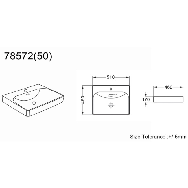 Square Wall Hung Basin 510mm - Andros