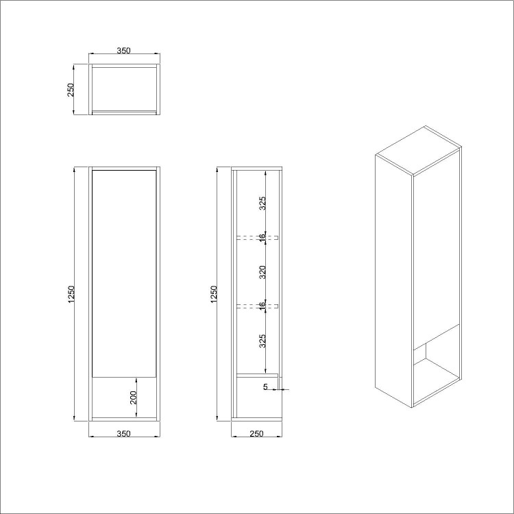 GRADE A2 - Single Door Black Wall Mounted Tall Bathroom Cabinet 350 x 1250mm - Lugo