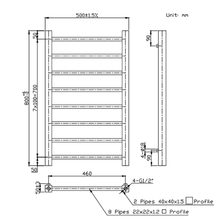 GRADE A1 - Brass Heated Towel Rail Radiator 800 x 500mm - Sonoran