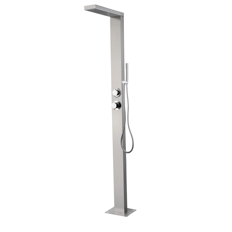 Chrome Thermostatic Mixer Outdoor Shower with Pencil Hand Shower 2 Outlets - Suva