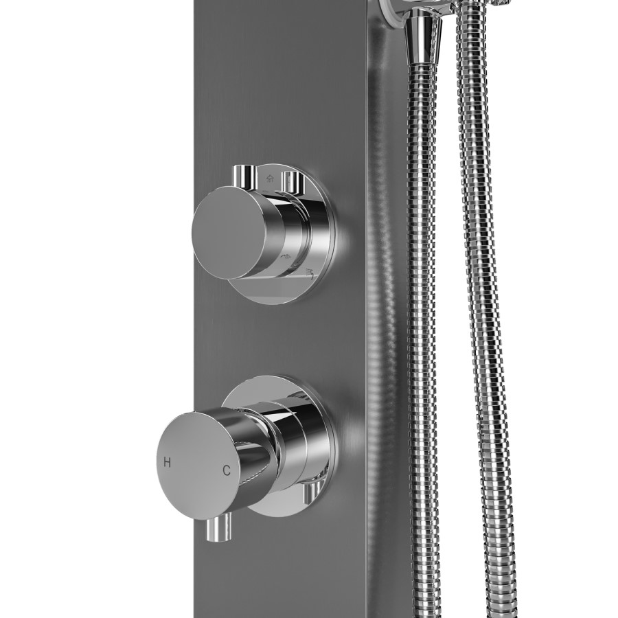 Chrome Thermostatic Mixer Outdoor Shower with Pencil Hand Shower 2 Outlets - Suva