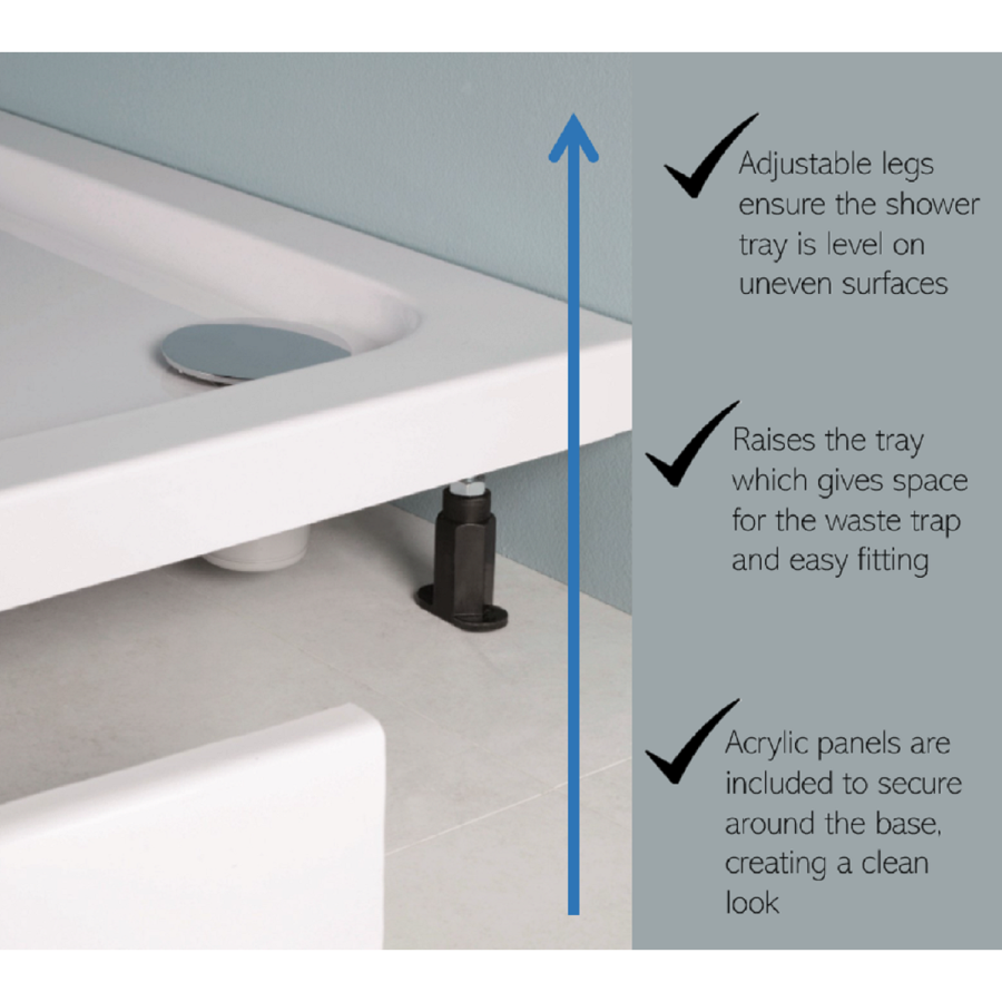 100mm High Riser Kit Pack for 800-900mm Quad Shower Trays - White