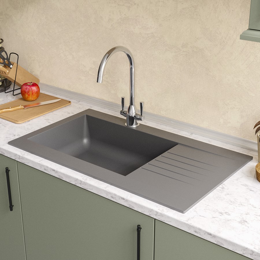 GRADE A2 - Single Bowl Grey Composite Kitchen Sink with Reversible Drainer - Essence Amelia