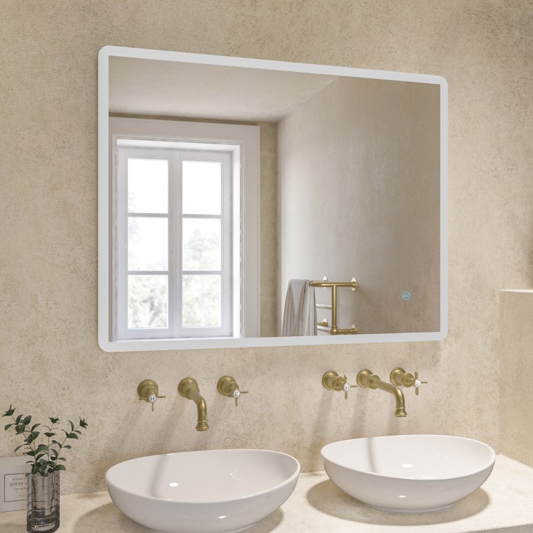 Rectangular Heated Bathroom Mirror with Lights 900 x 700mm - Ariel