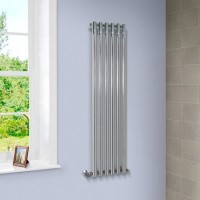 Langham Single Round Panel Chrome Vertical Radiator -  1600 x 395mm