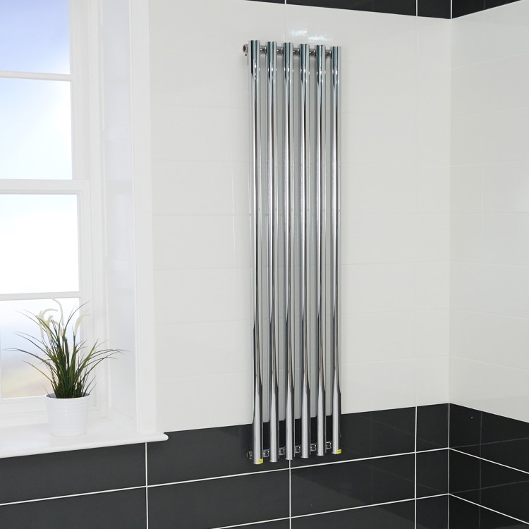 Langham Single Round Panel Chrome Vertical Radiator -  1600 x 395mm