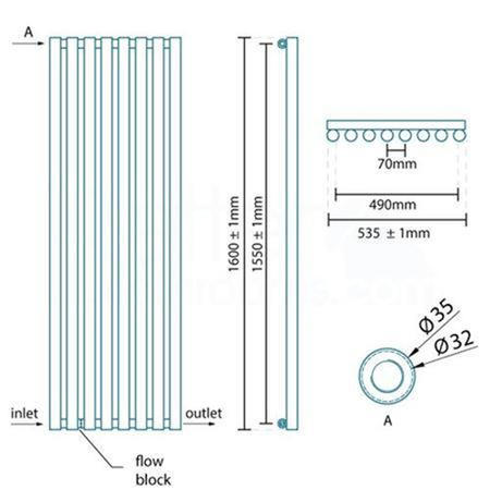 Langham Single Round Panel Chrome Vertical Radiator - 1600 x 535mm 