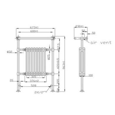 Traditional Bathroom Heated Towel Rail Radiator - 963 x 637mm