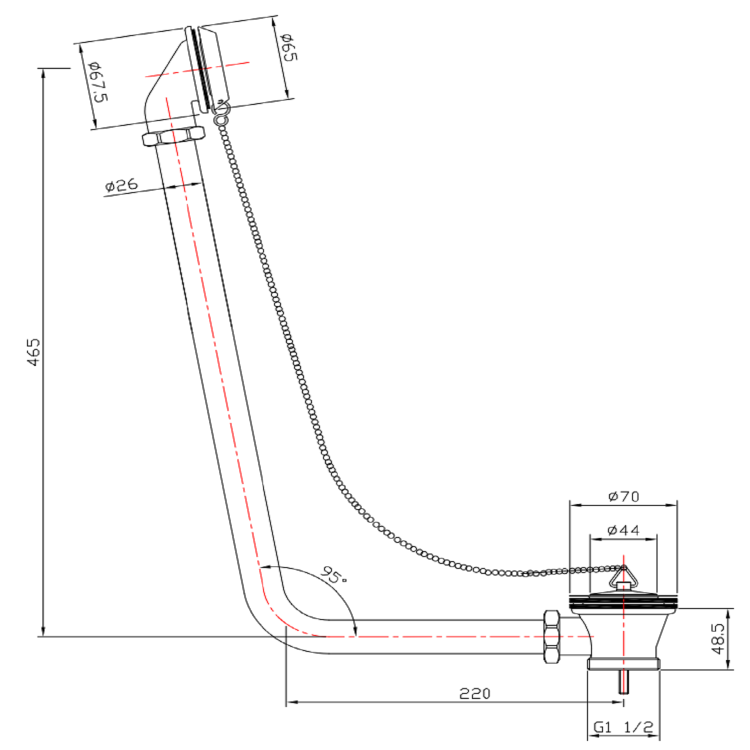 GRADE A1 - Traditional Exposed Bath Waste & Overflow - Brass 