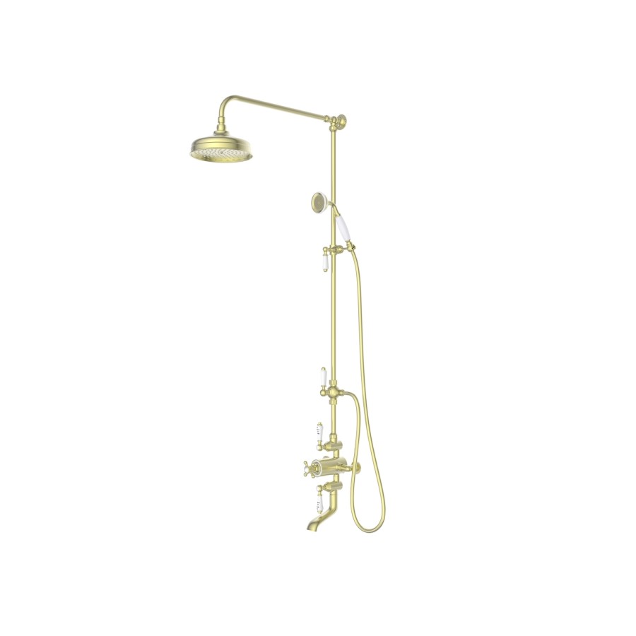 Brushed Brass Traditional Thermostatic Mixer Shower Set with Bath Filler Spout - Slide Rail Kit & Hand Shower - Camden