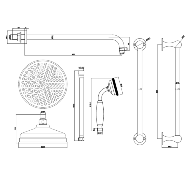 Brushed Brass Dual Outlet Wall Mounted Thermostatic Mixer Shower Set with Hand Shower - Cambridge