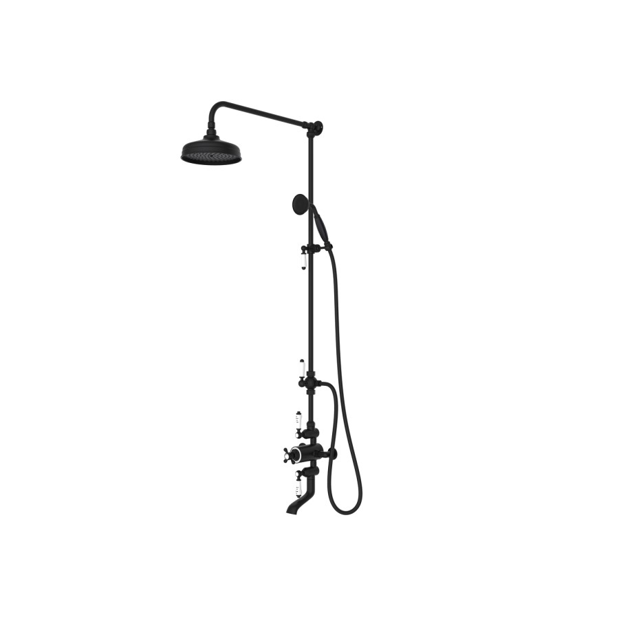 Black Traditional Thermostatic Mixer Shower Set with Bath Filler Spout -Slide Rail Kit & Hand Shower - Camden