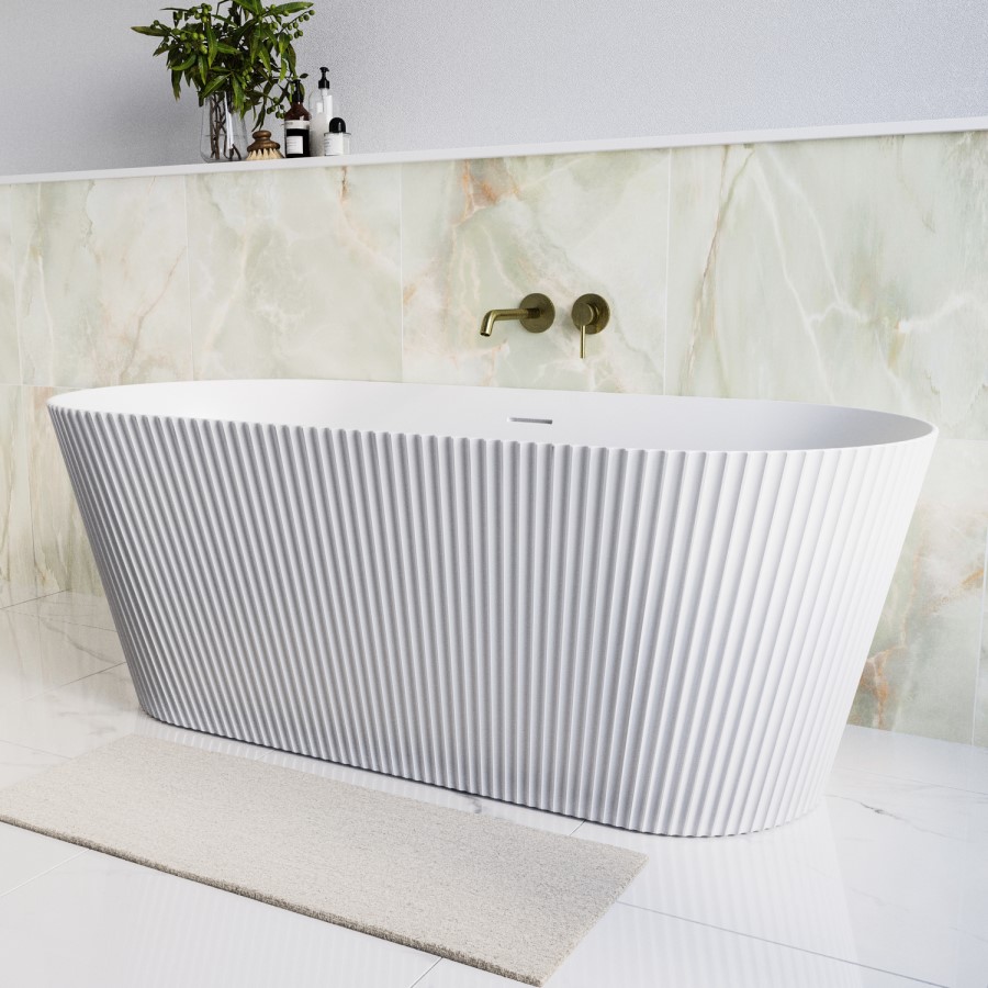 Matt White Freestanding Fluted Double Ended Bath 1650 x 740mm - Capri