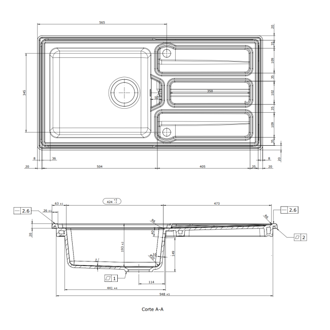 Rangemaster Arlington Single Bowl Inset White Ceramic Kitchen Sink- 1000mm x 500mm