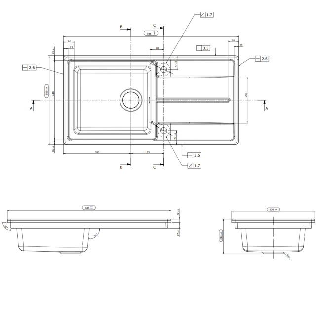 Rangemaster Arlington Single Bowl Inset White Ceramic Kitchen Sink- 1000mm x 500mm