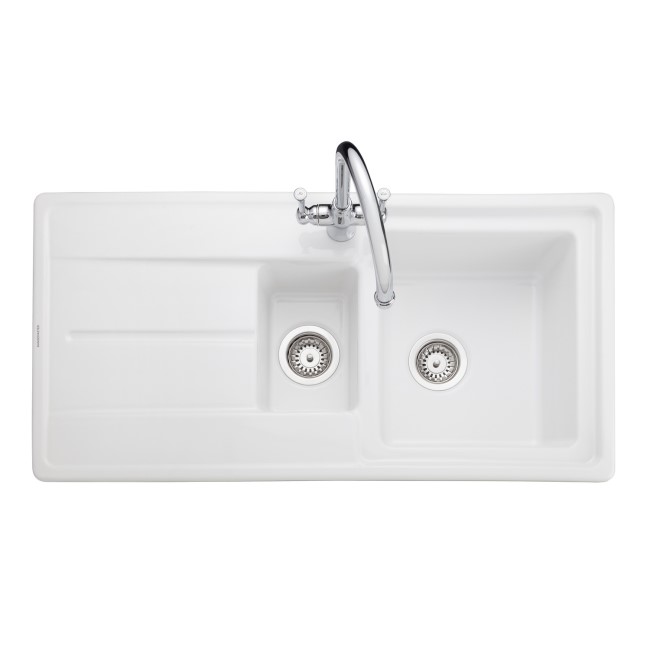 Rangemaster Arlington 1.5 Bowl Inset White Ceramic Kitchen Sink- 1000mm x 500mm