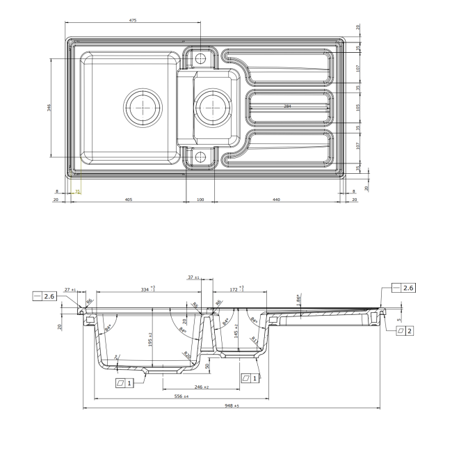 Rangemaster Arlington 1.5 Bowl Inset White Ceramic Kitchen Sink- 1000mm x 500mm