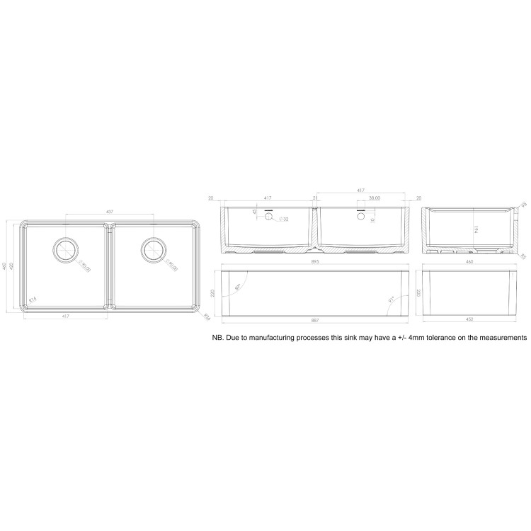 Double Bowl White Ceramic Kitchen Sink - Rangemaster