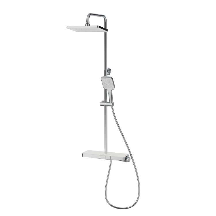 Chrome Thermostatic Mixer Shower Set with Push Button & Shelf - Mika