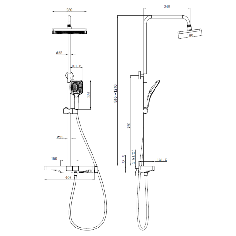 Chrome Thermostatic Mixer Shower Set with Push Button & Shelf - Mika