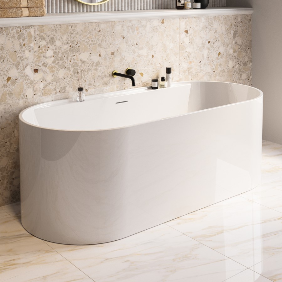 Freestanding Double Ended Matt White 1700 x 765mm Bath with Ledge - Clara