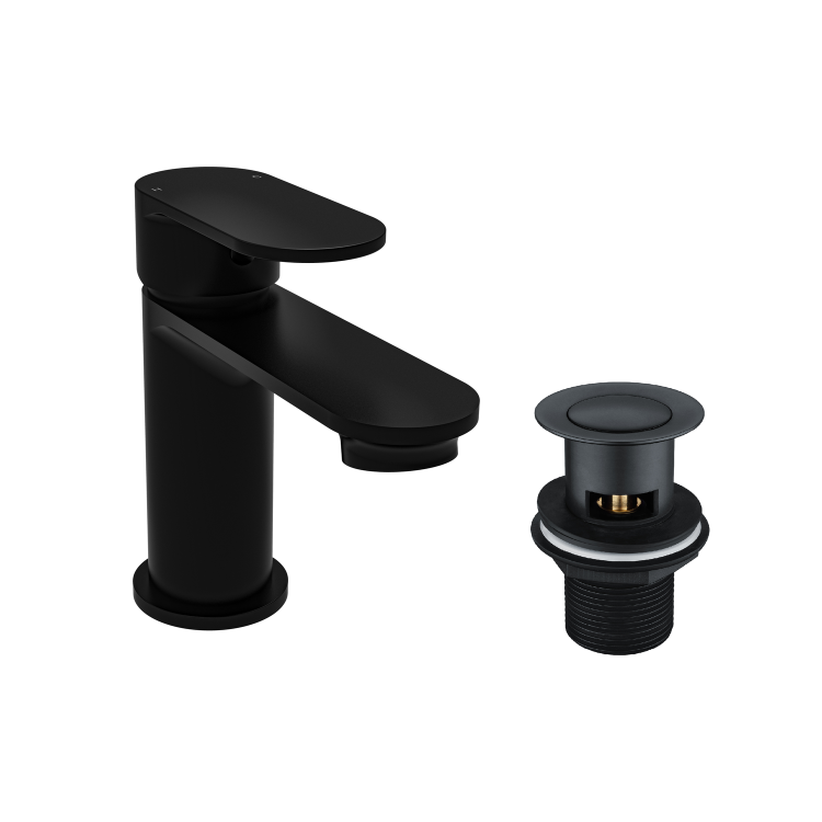 Black Cloakroom Mono Basin Mixer Tap With Waste - Como