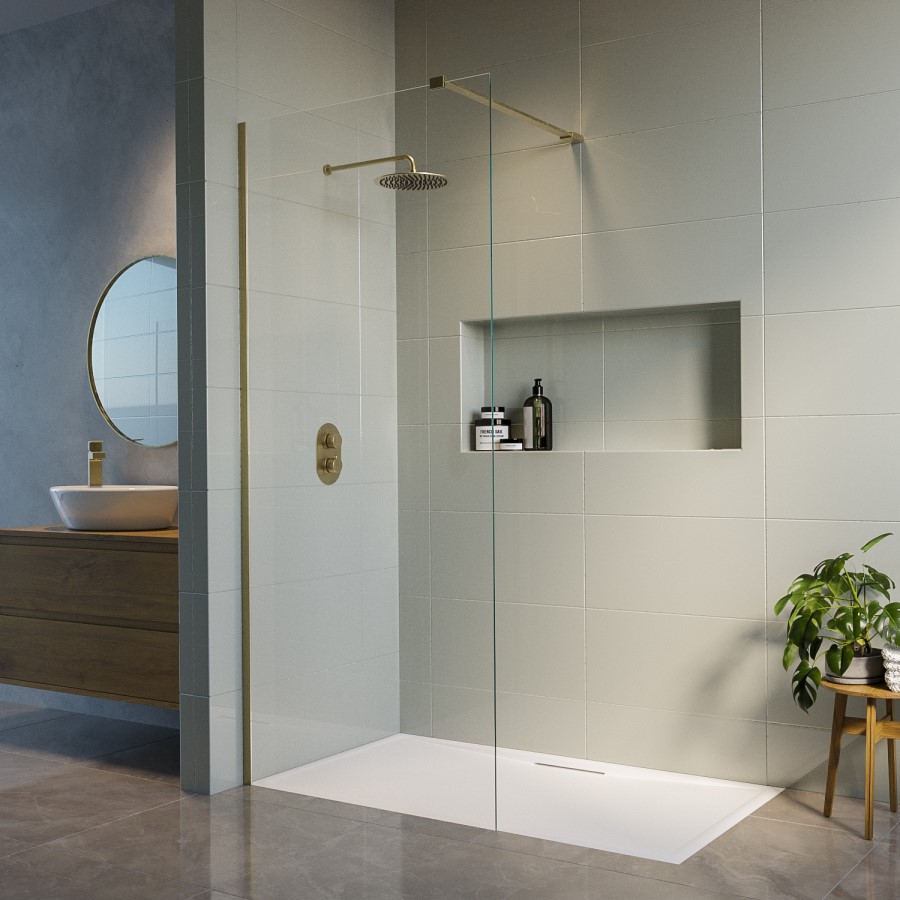 900mm Brushed Brass Shower Screen for Wetroom & Walk In Shower - Corvus