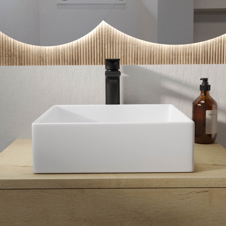 White Square Countertop Basin 350mm - Corey