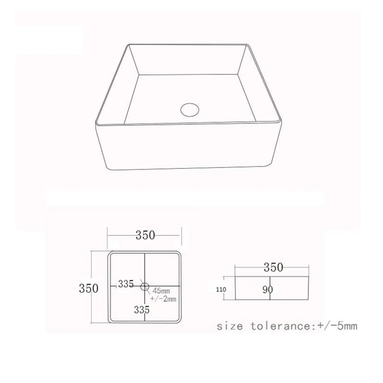 White Square Countertop Basin 350mm - Corey