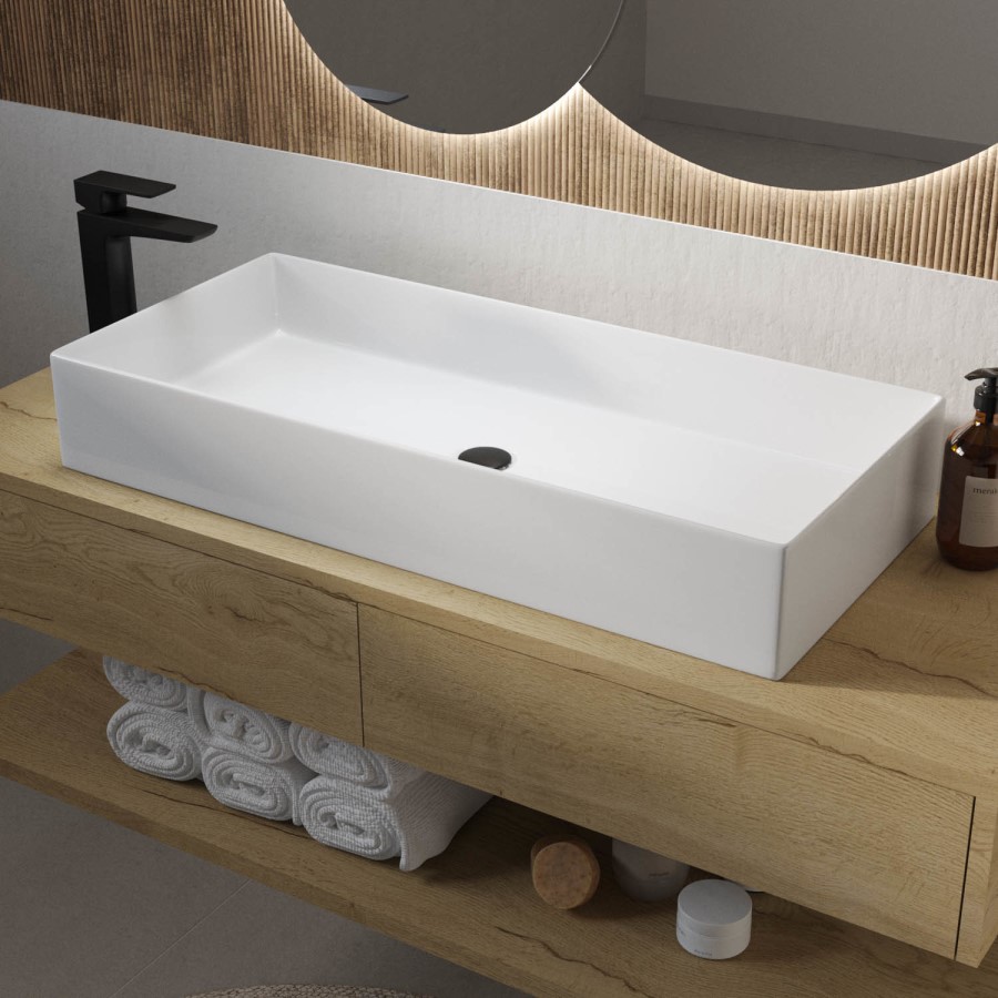 GRADE A2 - White Rectangular Countertop Basin 800mm - Corey